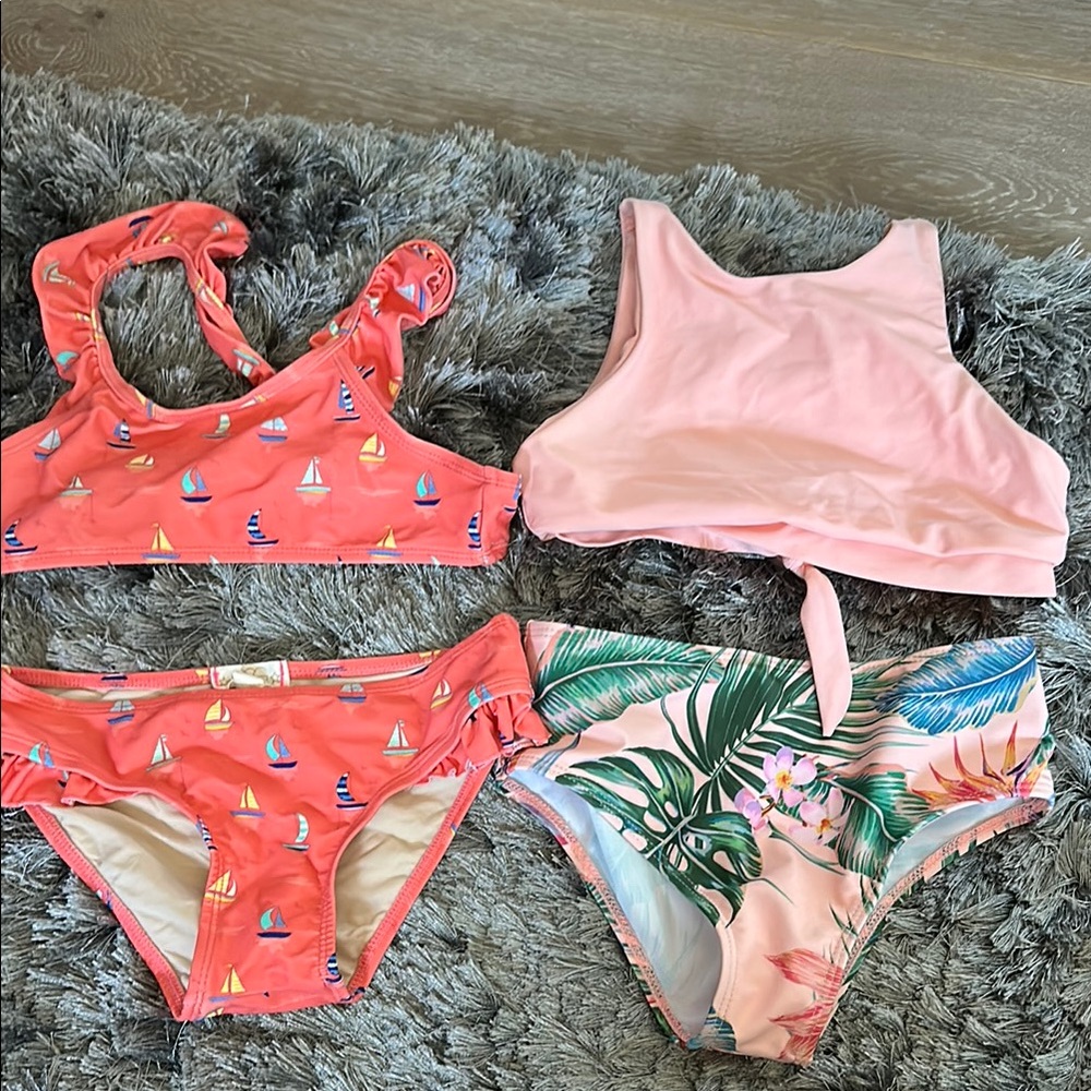 Size 7 bikinis. Kids Swimwear Set in Pink and Coral